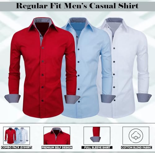 Image of Zombom Men's Combo Regular Fit Cotton Blend Full Sleeve Casual Shirts Pack of 3