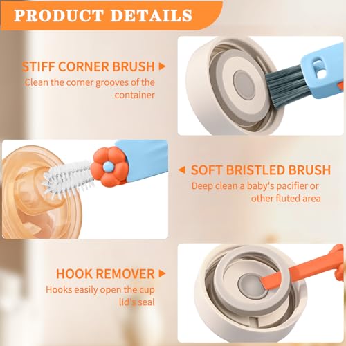 Image of Wanme 3 in 1 Cup Lid Gap Cleaning Brush Set, Multifunctional Bottle Cleaning Brush, Cup Lid Gap Cleaner, Home Kitchen Crevice Brush Tools