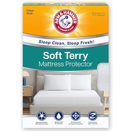 Arm & Hammer Soft Terry Mattress Protector, Waterproof, White, King