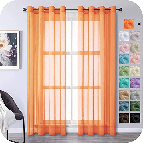 MRTREES Rideau Orange Voilage 140x245 cm 2 Pièces de Rideaux à Oeillets Décoration d'Intérieure Effet de Rideau Lin Semi-Transparent pour Portes-Fenêtres Salon...