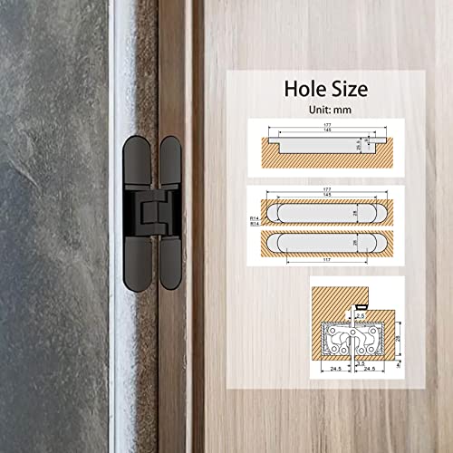7 Inch Black Invisible Door Hinges,Heavy Duty Zinc Alloy Hidden Hinges, Concealed 180 Degree Swing Hinge, 3 Way Adjustable Butt Hinge #TOP6