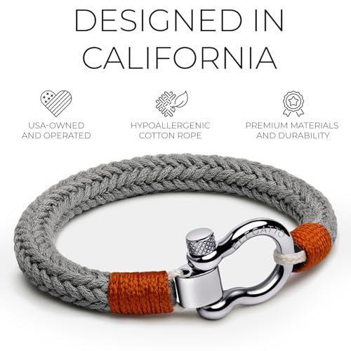 Elegatto Orion Premium Rope Bracelet for Men | Natural Cotton Finish and Sterling Silver Polished Stainless Steel Horseshoe Shackle Closure | Men’s Designer Bracelets2