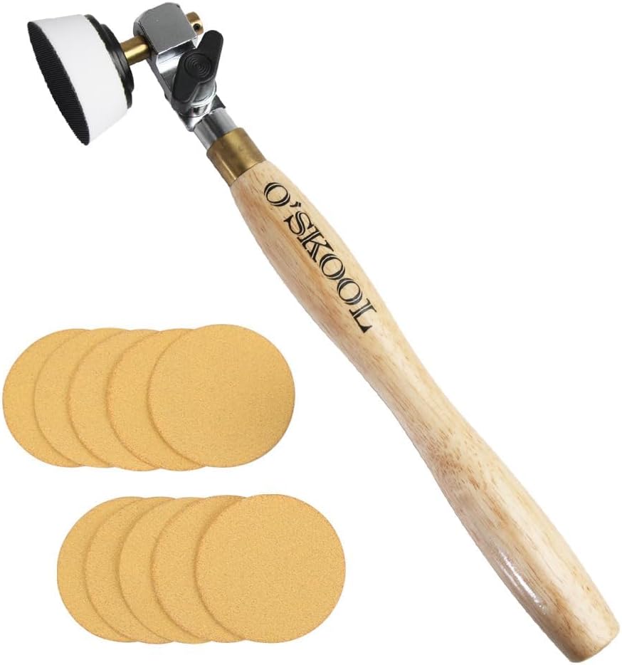 O'SKOOL 50mm Bowl Sander Tool with Rotatable Spindle Head,10 Assorted 50mm Discs kit for Woodturning, Bowls