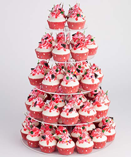 5 Tier Maypole Round Acrylic Cupcake Tree Tower Display Stand Display For Pastry Wedding Birthday Party- 16 Inch #TOP1
