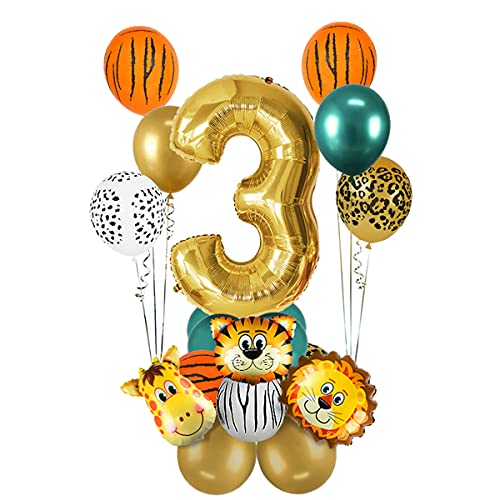 Jxuzh 3. Conjunto de decoração de aniversário para crianças da selva, balões decorativos para 3 anos de idade, decoração de aniversário infantil, para berçário, safari
