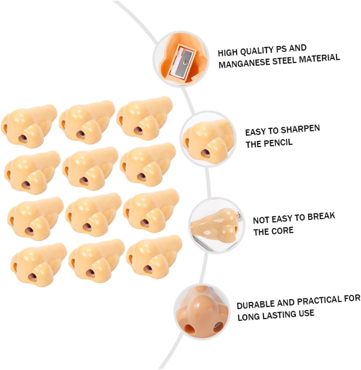 12Pcs Nose Pencil Sharpener Bulk Handheld Manual Sharpener with Removable Design Manganese Steel Blades for Students Office School Supplies Gift image 5
