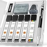 FourCandies Set de crayons mécaniques d'art - 2MM Crayons mécaniques avec 60PCS Graphite Recharges au plomb(HB, 2H, 2B, 4B, Couleur), effacements & Sharpener, Crayon de dessin pour l'écriture, le dessin, le croquis