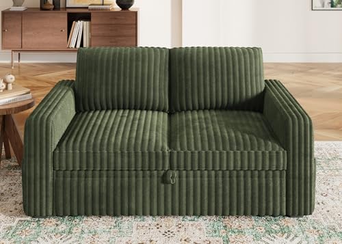 Image of HONBAY Modular Pull Out Sofa Bed,Corduroy Loveseat, Couches for Living Room,Green
