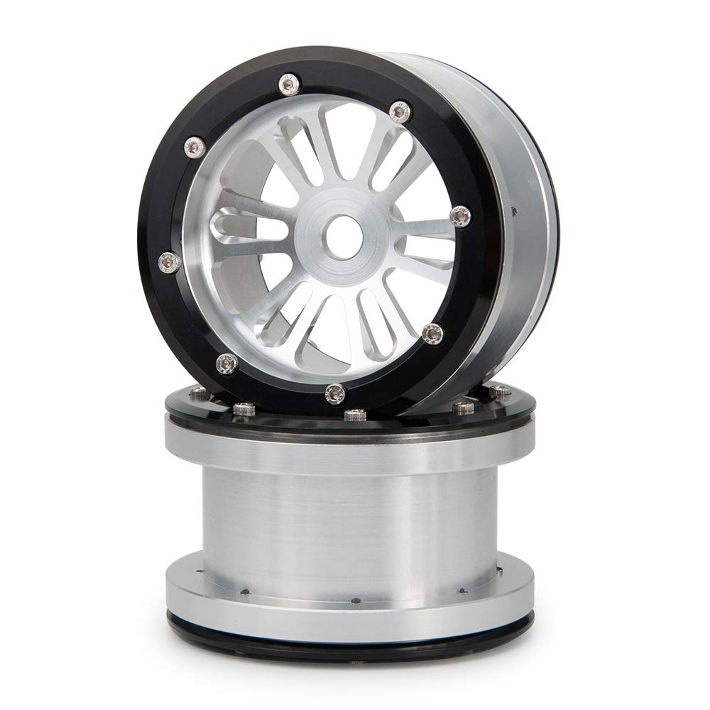 Que-T 4-Piece RC Beadlock Wheel Rims – 2.2 Alloy Metal Wheels For 1/10 Axial Wraith, TRX4, SCX10 (Black & Silver) - View #10