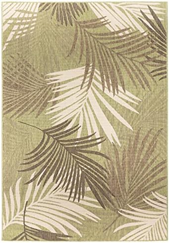 GAD Great American Distributors Yarpeq Premium Tropical Palm Tree Leaves 5x8 Indoor Outdoor Area Rug, Green/Cream, Stain Fade Resistant Rug for Patio, Porch, Lanai, Pool,Kitchen Bedroom