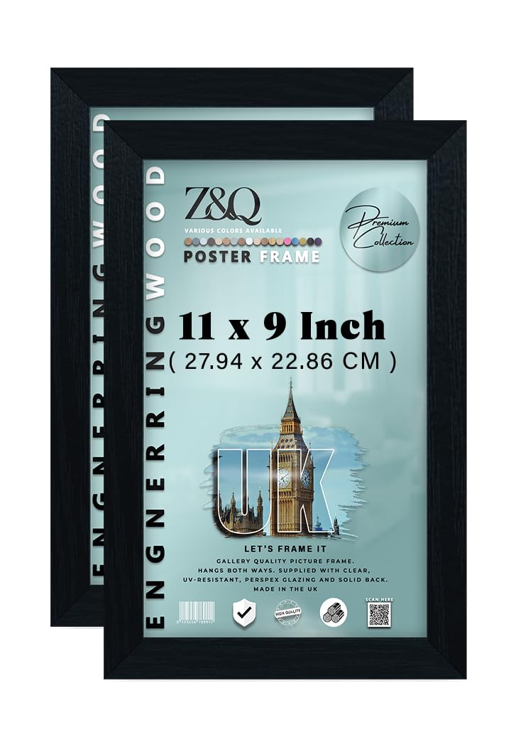 Z&Q Black Pack Of 2 Mdf Wood 11 X 9 Inch Poster/Picture Frame | Ideal For Wall Gallery (27.94 X 22.86 Cm) Frame For Art And Home Décor [ ]