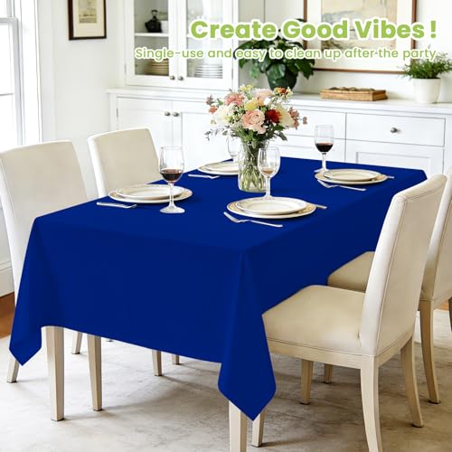 Image of Mulbozy Navy Blue Plastic Table Cloth Disposable 4 Pack, 54 x 108 Inch Tablecloths Rectangle, Navy Plastic Table Cover for Party Decor