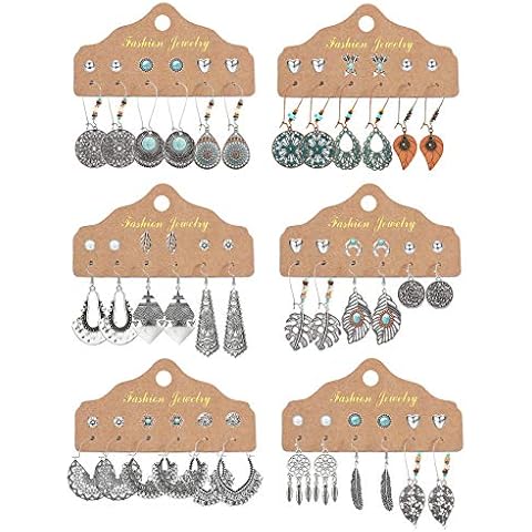 CASSIECA 36 pares Pendientes Colgantes de Retro para Mujeres Niñas Cover