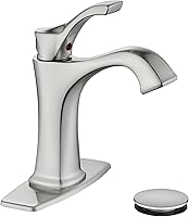 Vista 1 de Brushed Nickel Bathroom Faucet, Sanliv Single Handle Centerset Bathroom Sink Faucet with Pop-Up Drain & Deck Plate for 1 or 3-Hole (4 inch)