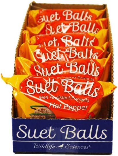 Wildlife Sciences Suet Balls 24 Pack, 6 Individually Wrapped Packs of 4 Bird Suet Balls (Hot Pepper Blend)