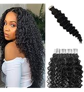Tape in Hair Extensions Human Hair, OiMiGO Deep Wave Hair Extensions Tape ins for Black Women 20p...