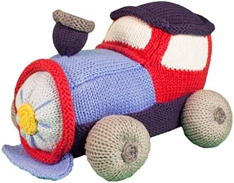 Zubels Baby Timmy The Train Hand-Knit Plush Rattle Toy, All-Natural Fibers, Eco-Friendly, 100% Cotton