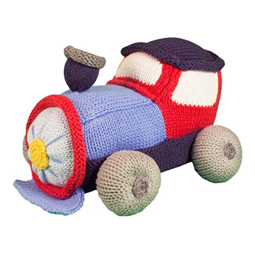 Zubels Baby Timmy The Train Hand-Knit Plush Rattle Toy, All-Natural Fibers, Eco-Friendly, 100% Cotton #TOP2
