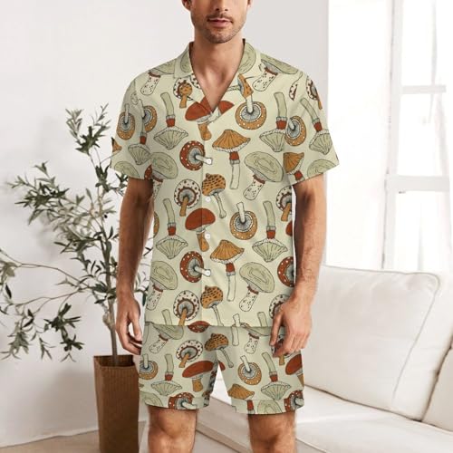 DZUAIKIT Fantasy Magic Psychedelic Mushrooms Mens Short Sleeve Pajama Set Satin Silk Sleepwear 2 Piece Pjs Loungewear2