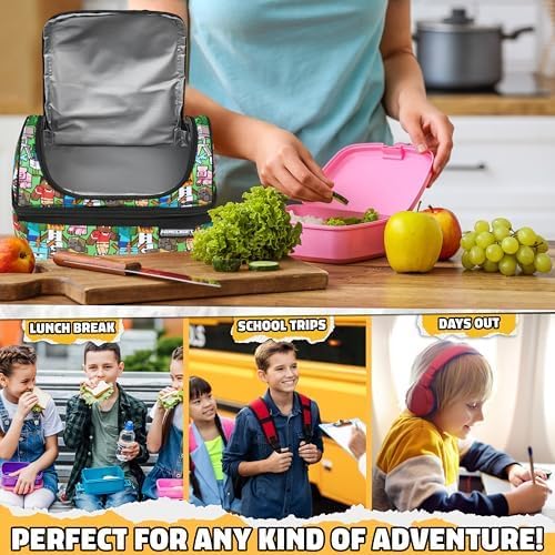Miniatura 3 de Minecraft Lonchera térmica para niños, lonchera enredadera para niños, suministros escolares, portador de alimentos, aperitivos, picnic, días de