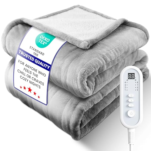 Electric Heated Blanket Full, Ultra‑Cozy Premium Flannel & Sherpa, Even Heat Distribution & Stable Temp, 1–10H Auto‑Off, 8 Temps (86–125.6°F), Overheat Protection, Ideal Gifts for Grandma