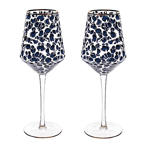 Set of 2 Leopard Print Wine Glasses Gift Boxed