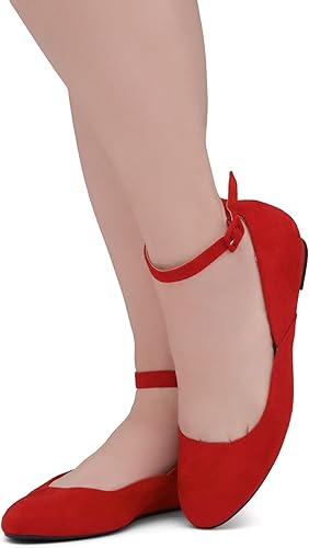 Vista 5 de Shoe Land Zapatos planos para mujer Zapatos elegantes y cómodos sin cordones con cuña baja y correa de tobillo Zapatos planos de ballet de punta