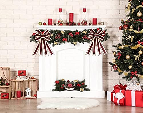Large Christmas Bows for Wreaths - Red and Black Plaid Buffalo Bow, Beige Holiday Wreath Bow for Front Door, DIY Rustic Burlap Bow for Indoor Outdoor Christmas Wedding Party Decoration - Image 5