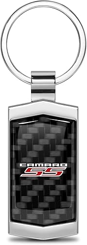 iPick Image Real Black Carbon Fiber Chrome Metal Case Key Chain Official Licensed for Chevrolet Camaro SS