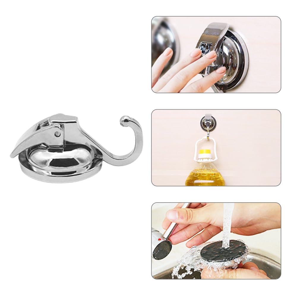 2 Ganci A Ventosa Resistenti Argento | 60x85 Mm, Portata 5 Kg Ciascuno | Per Doccia, Cucina, Pareti Lisce
