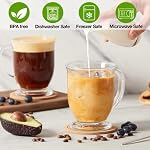 Mfacoy Tasses de café en verre 4, Coupe de café claire et grande 15 Oz avec poignées pour boissons chaudes, tasses claires pour le thé, Cappuccino, Latte, café Espresso, jus, tasse de café en verre
