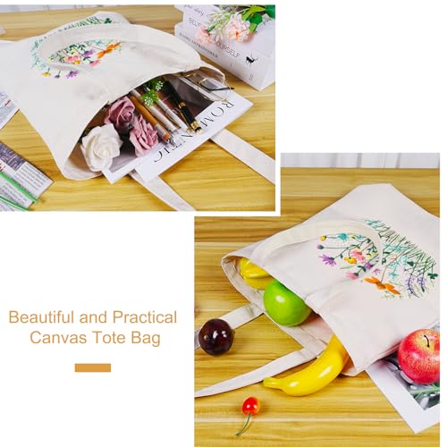 Image of Embroidery Kit Canvas Tote Bag, Hand Embroidery Kit with Floral Pattern for Beginners, Cross Stitch Kits for Adults, Arts and DIY Crafts Kits, Embroidery Starter kit with Embroidery Bag and Tools