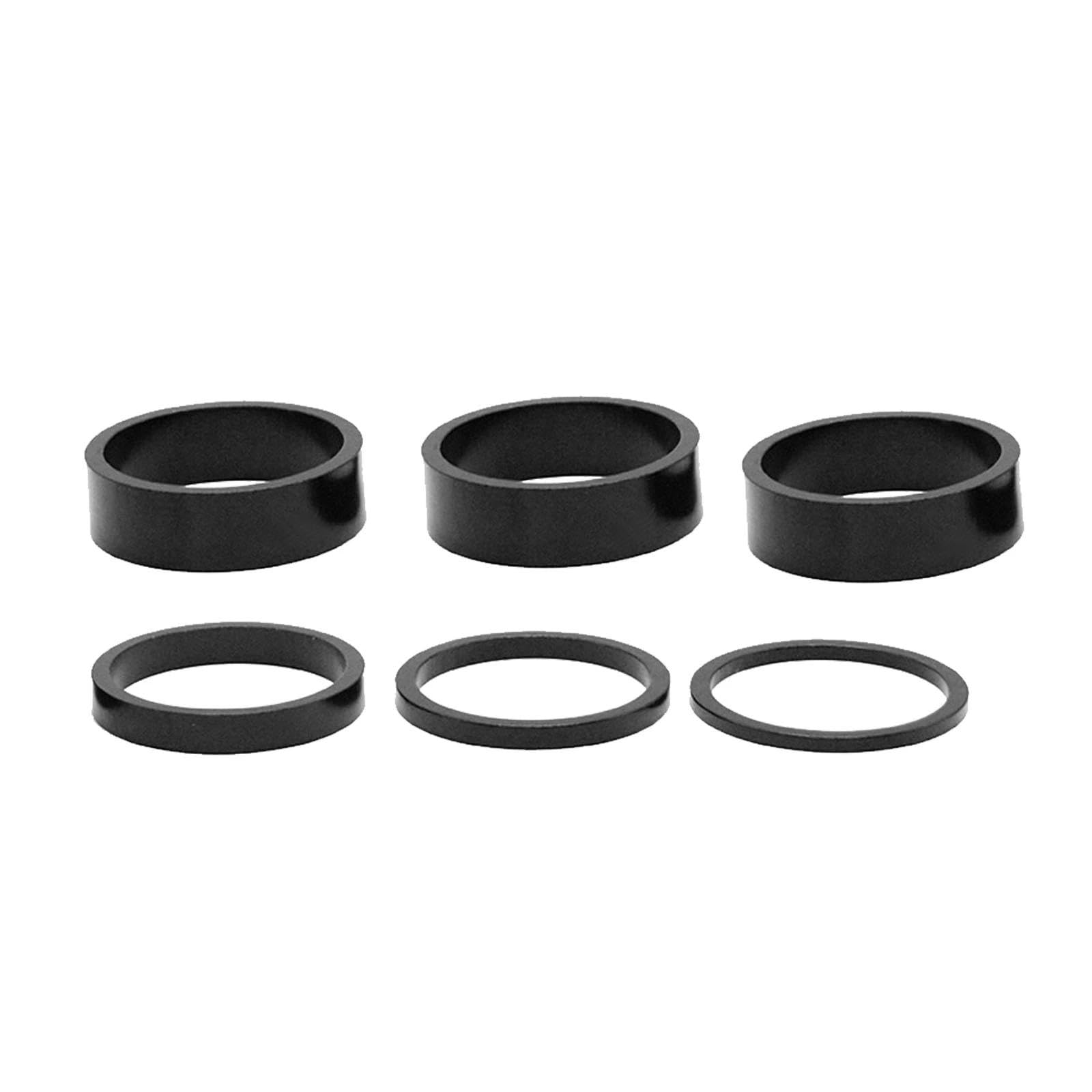 6 Pcs Headset Spacers 1 1/8", Aluminium Alloy Headset Spacers for Bikes, 28.6mm MTB Road Bike Stem 2mm/3mm/5mm/3x10mm Black