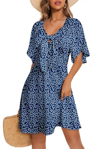 Image of Dokotoo Womens Dresses 2026 Deep V Neck Elegant Bow tie Mini Dress S-XL | Short Sleeve,V Neck,Graduation Party Dress,Elegant,Cocktail,Flowy Beach Vacation Wear,Casual Dress