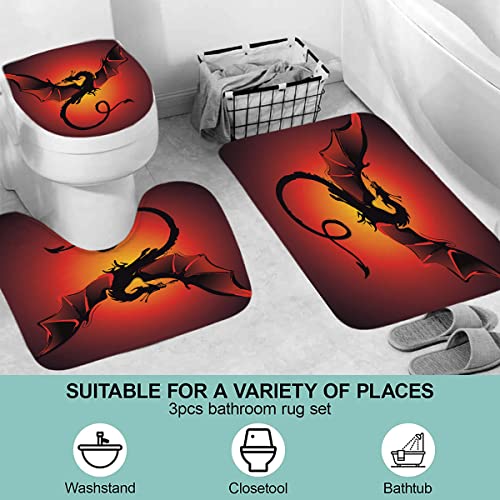 Tier-Duschvorhang-Sets, 178 x 178 cm Badvorhang, luxuriöse Badezimmer-Duschvorhang-Dekor-Sets mit 12 Haken, Badematte, WC-Deckelteppich und rutschfeste U-förmige Matte, roter Drache 1 – Bild 5