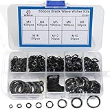 Boeray 550pcs M3-M16 Black Steel Ring Spring Washer Three Wave Washers 65MN Wave Gasket Assortment Kits-M3 M4 M5 M6 M8 M10 M12 M16