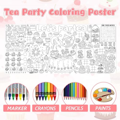 Image of Naozinebi Spring Tea Time Giant Coloring Poster for Kids Large Coloring Tablecloth Big Paper Sheets Page Flower Table Cloth DIY Activity Game Art Crafts Mat Wall Home Party Decoration Supplies