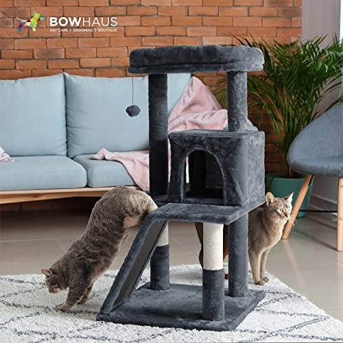 Bowhaus Tall Cat Tree For Indoor Large Cats Or Kittens, Multi-Level Cat Activity Tree With Scratching Posts, Hammock, Cat Cave Condo, Modern Cute Small Cat Climbing Tower With Widened Perch #TOP7