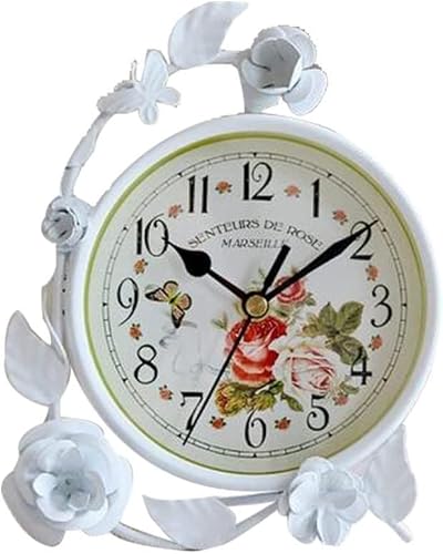 Reloj despertador de noche, reloj despertador de viaje, reloj de mesa de metal elegante vintage, reloj de escritorio decorativo con flores rústicas, reloj de sobremesa retro, creativo, antiguo, for sa