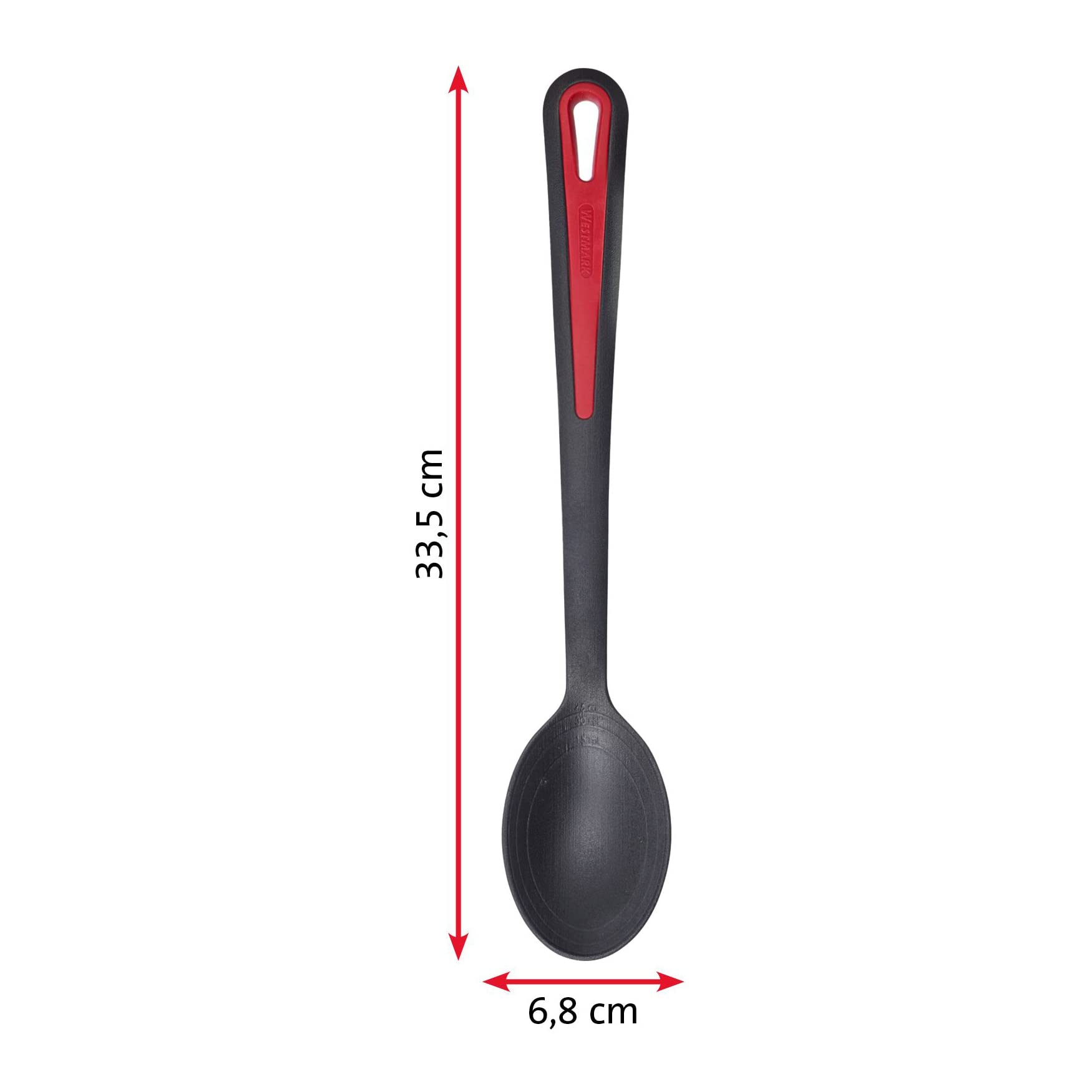 Westmark 296122E6 zestaw przyborów kuchennych, 2-częściowy, po 1 łyżce do smażenia i warzyw oraz łyżka do patelni, skala wewnętrzna: 15, 30 i 40 ml, tworzywo sztuczne, gallant, czarny/czerwony,