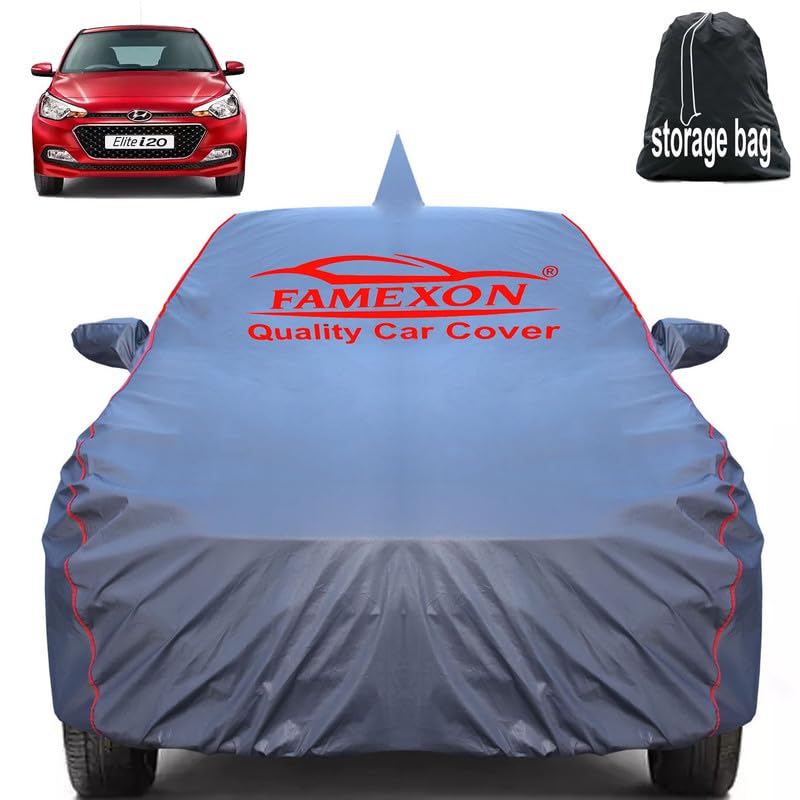 Image of Waterproof Car Body Cover Compatible for Elite I20 with Mirror Pockets, Scratchproof Car Cover Red Pipein Design Dust-Proof Sun Protection (Grey) LGWP6202