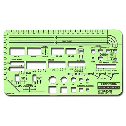 Rapidesign Office Plan Template, 1/8 Inch Scale, 1 Each (R610)