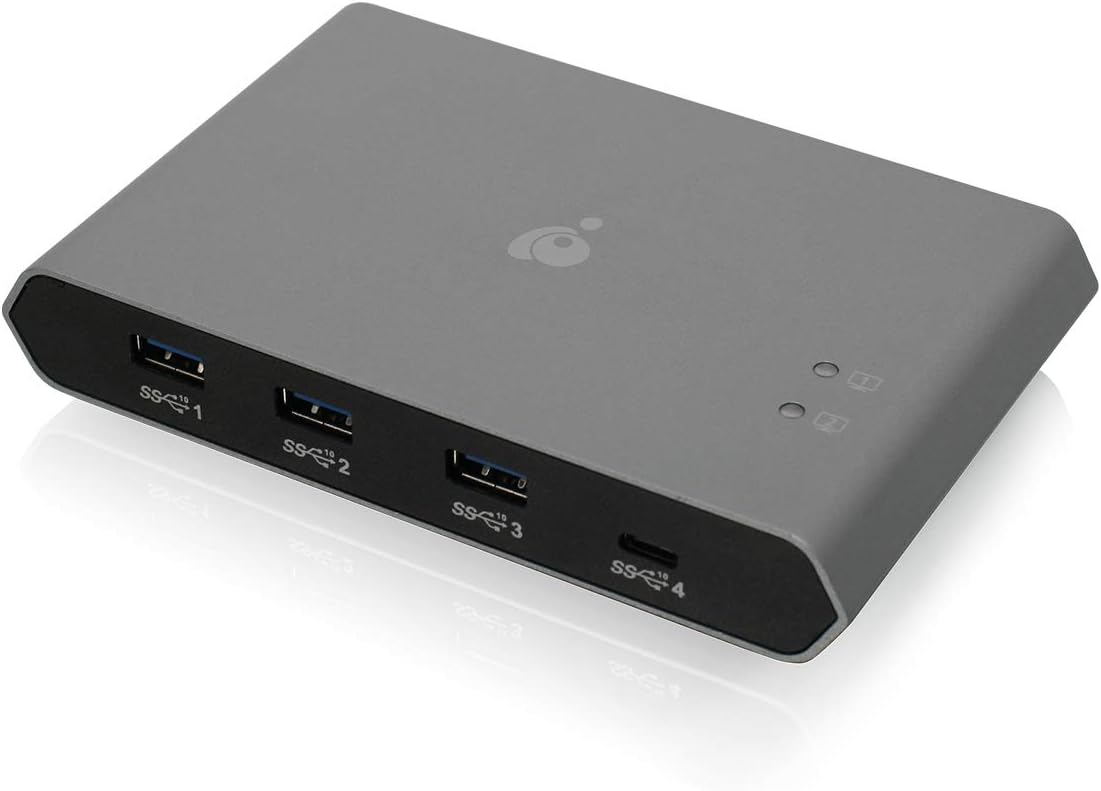 IOGEAR USB-C 2 Port Switch - Transfer Files Between PC & Mac OS X - 3 USB-A - 1 USB-C - Switch Method Remote - Mouse or Hotkey - LED Indicator - USB-C 85W Pass Through - GUS4C2