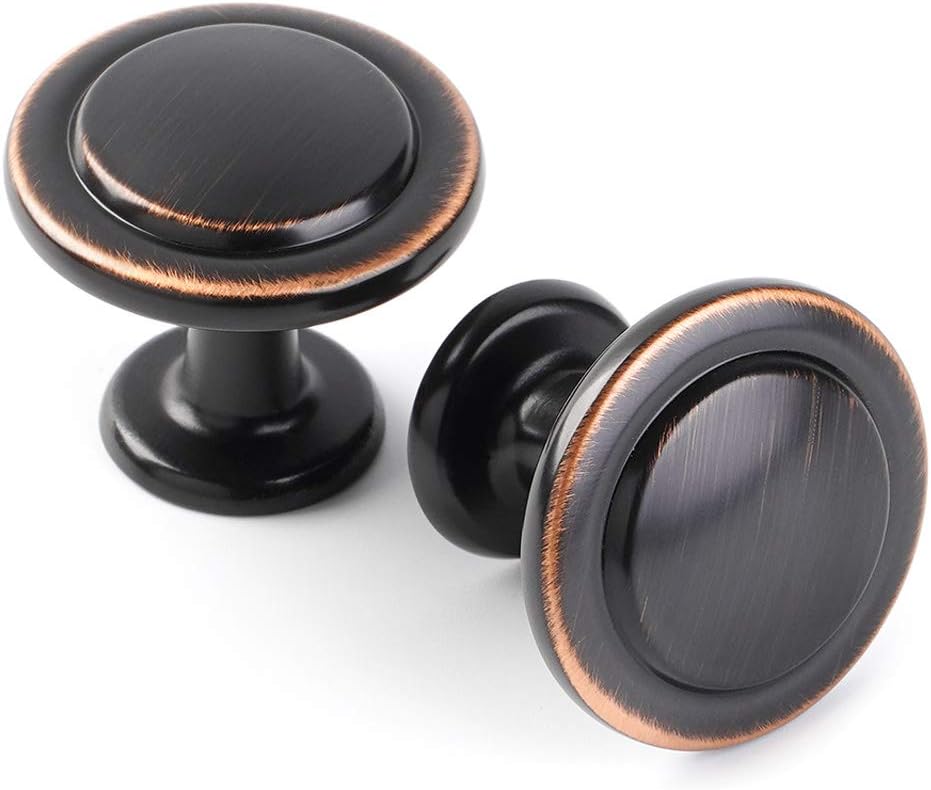 KOOFIZO Round Cabinet Knobs Oil Rubbed Bronze Cabinet Pulls, Dia. 1-1/4 Inch, 10 Pack Bronze Drawer Knobs for Kitchen Cabinets 1960 Drawers Dresser Cupboard Bedroom Bathroom
