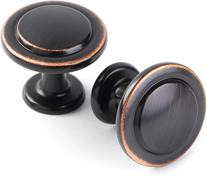 KOOFIZO 10 Pack Oil Rubbed Bronze Cabinet Knobs Pull Round Single Hole 1960 | Solid Hardware, Sturdy, Comfortable Grip, Brushed Bronze Kitchen Cabinet Drawer Knobs, for Dresser Cupboard Bedroom Bathroom