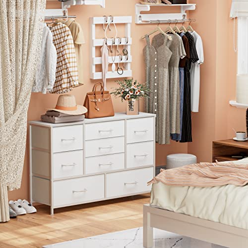 Furnulem White Dresser With 9 Large Drawers For 55'' Long Tv Stand Entertainment Center,Wood Shelf Storage For Bedroom,Living Room,Closet,Entryway,Sturdy Metal Frame #TOP5