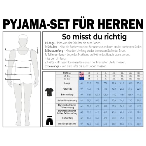 Pyjama Herren Teenager M-5XL, Weiche Baumwolle Schlafanzug Set mit Tshirt und Shorts, Leichte Sommer Nachtwäsche, Geschenke für Männer (5XL, Schwarz)
