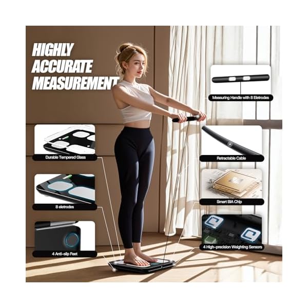 Smart Scale for Body Weight and Fat Percentage, Highly Accurate Digital Bathroom Body Fat Scale for BMI 28 Body Composition Analyzer, 8 Electrodes Smart Scale Weighing Scale Sync with Fitness App