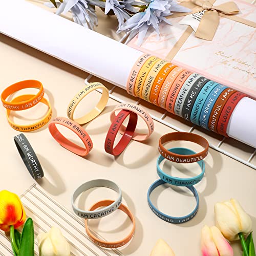 48 Pcs Back To School Gift Inspirational Silicone Wristbands Motivational Quotes Rubber Bracelets Stretch Unisex Wrist Bands For Students From Teachers School Prizes, 2.2 In (Bright Color) #TOP3