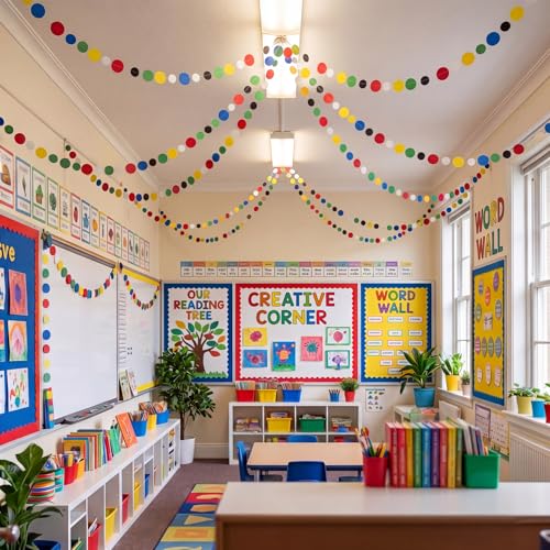 Image of Outus 10 Pieces Colorful Circle Garland Banner Hanging Paper Dot Decorations for Classroom, Birthday Party, Baby Shower, Wedding Backdrop & Photo Booth Graduation Decor (Classic Color)